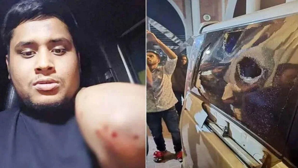 আহত হাসনাত আবদুল্লাহ ও তার ক্ষতিগ্রস্ত গাড়ি সংগৃহীত