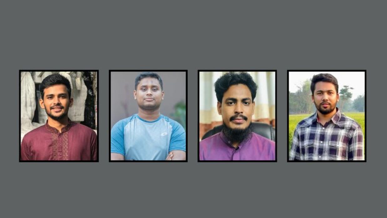 আসিফ মাহমুদ, হাসনাত মাহমুদ, আখতার হোসেন ও আব্দুল্লাহিল বাকী (বাঁয়ে থেকে)