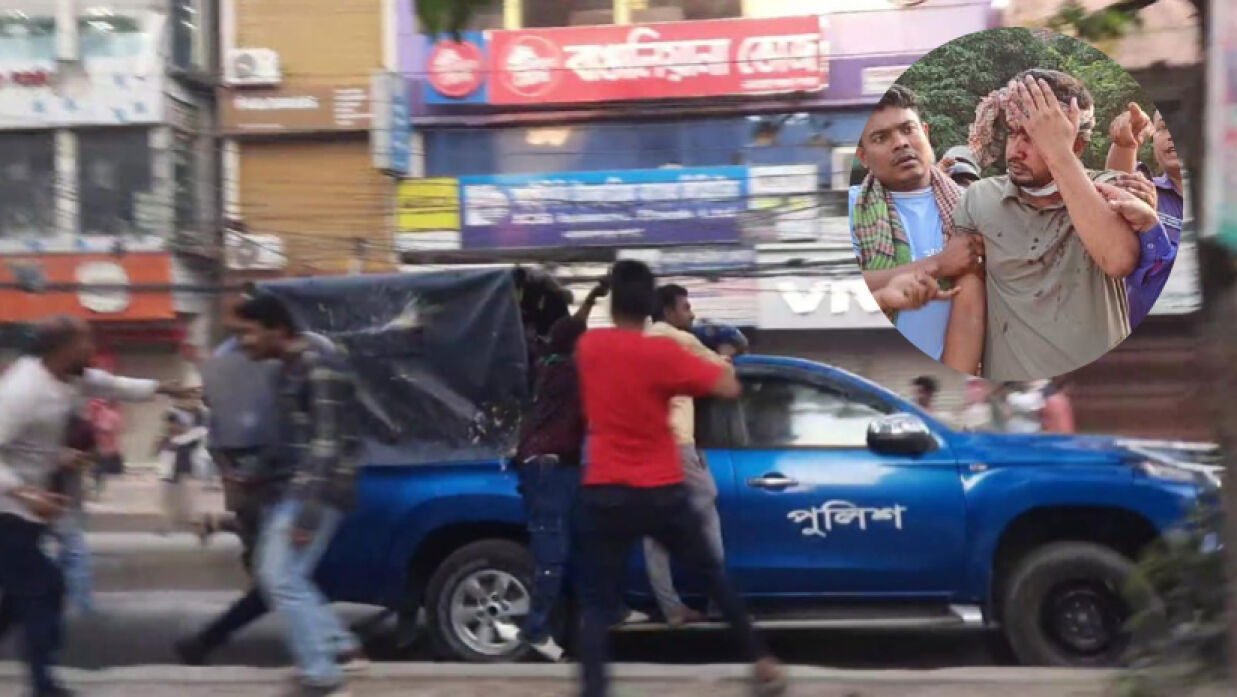 পুলিশের গাড়িতে হামলা