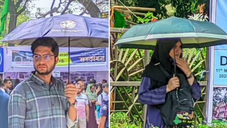প্রখর রোদে ছাতা মাথায় ইবি কেন্দ্রে গুচ্ছ ভর্তিচ্ছুরা